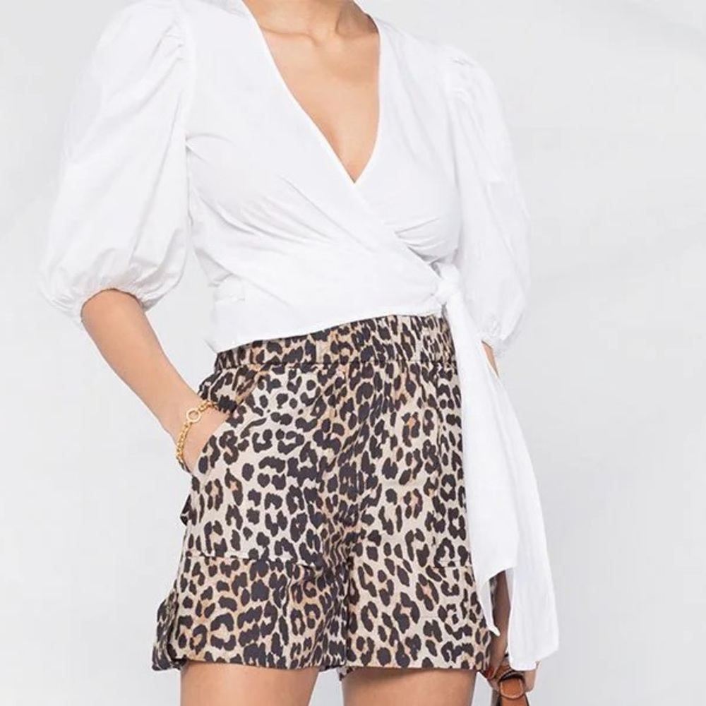 Puff Sleeve Poplin Wrap Blouse FR34